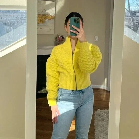NWT Maeve by Anthropologie Buttercup Textured Chunky Knit Crop Sweater Jacket XS - Picture 13 of 13
